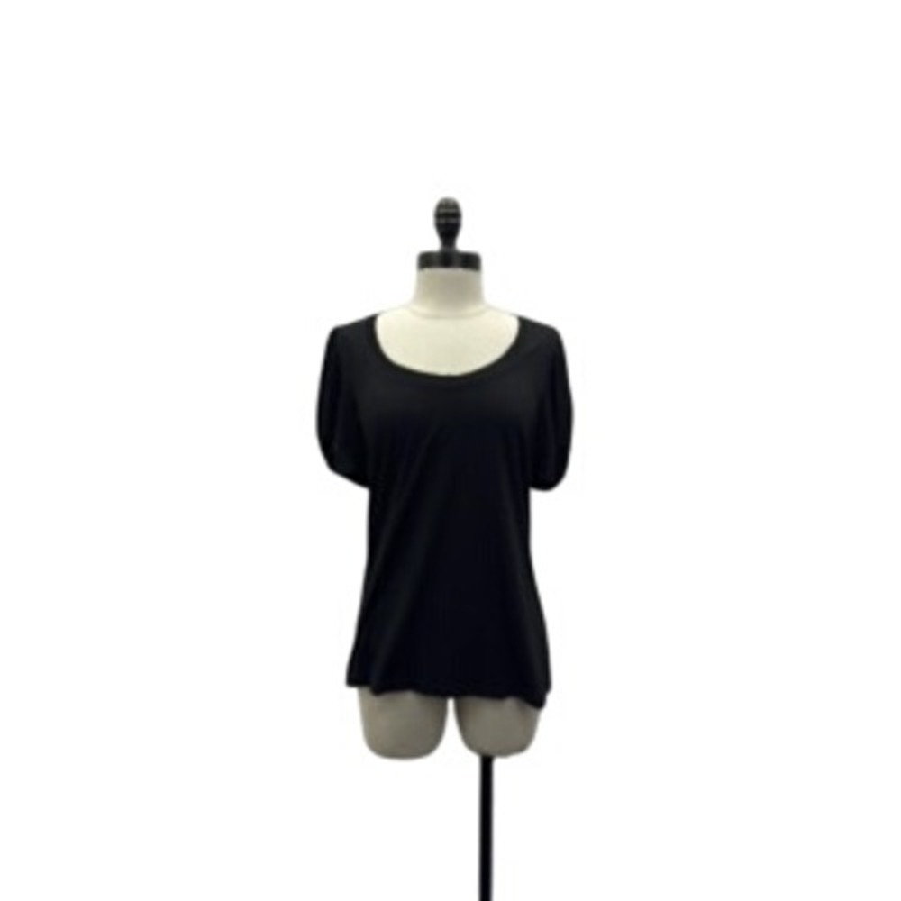 Trina Turk Top Women Size M Black Excellent Puff Sleeve Scoop Neck Viscose Blend